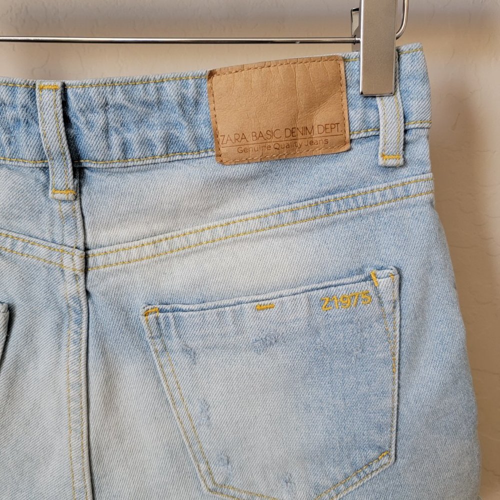 Zara Basic Z1975 Frayed Cutoff Distressed High Rise Denim Jean Shorts - Picture 10 of 13